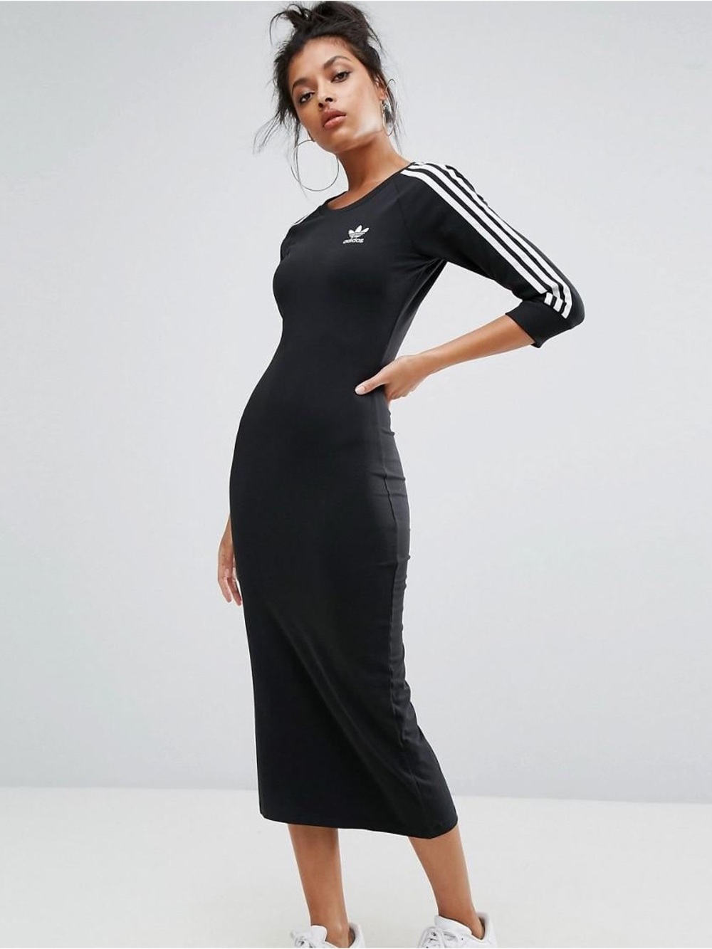 adidas Black Midi Dress with White Three-Stripes